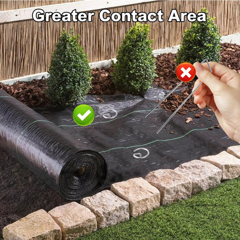 Heavy Duty Six Inch 8 Gauge Galvanized Landscape Staples For Lawn And Garden, Tough As Nails SOD Pins securing weed barrier
