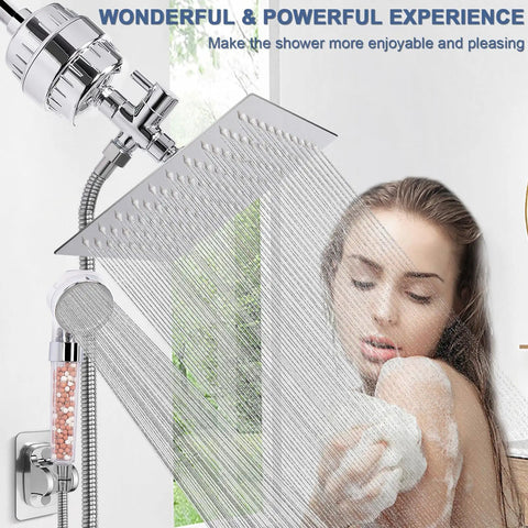High Pressure 8 Inch Rainfall Filter Shower Head With Replaceable Cartridge Removes Chlorine Fluoride And Hard Water Substances Chrome Square Mount Improves Skin And Hair Experience