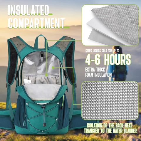 Hydration Backpack With 3L Water Bladder, 18L Multipurpose Hiking Pack For Outdoors showing insulated compartment details.
