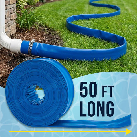 Heavy Duty 1.5 Inch By 50 Foot Pool Backwash Hose With Clamp For Filter Backwash And Pool Drainage Flexible Lay Flat Blue