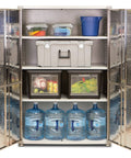 Lockable Solid Steel Storage Cabinet With Adjustable Shelves For Garage Warehouse Office And Classroom 48 W X 24 D X 72 H Built Tough For Everyday Use With Stainless Doors showing interior storage with various items organized on shelves.
