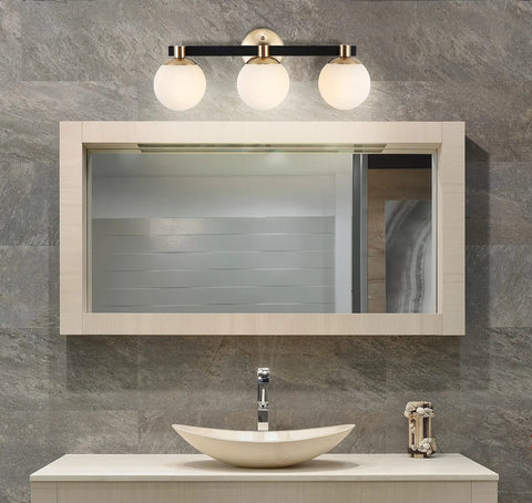 24 Inch Brass Gold And Black Dope Modern Globe LED Vanity Wall Sconce Light With White Frosted Glass Shade for bathroom