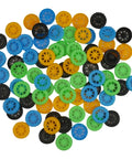 Assorted colorful plastic wheels from Bulk 100 Plastic Wheels And 50 Steel Axles Set For STEM Projects And DIY Cars And Crafts A Real Go To Kit