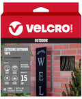 Industrial Strength Hook And Loop Tape For Extreme Outdoor Use Features Rock Solid Grip And Crushes Heavy Loads Hella Heavy Duty Weather Resistant Fasteners Holds Up To 15 Pounds On A 10 Foot Roll, packaged roll with outdoor use graphic.