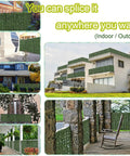 Artificial Ivy Privacy Fence Screen 128 By 48 Inches UV Resistant Faux Hedge Wall installed on various outdoor structures.