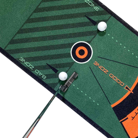 Golf Putting Training Mat For Indoor Practice 13 ft green with putter and balls, eye positioning and alignment guides, stroke aids