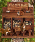 Wooden Squirrel Picnic Table Feeder With Multi Compart ment Seed Storage And Five Level Bar Stools Durable Outdoor Squirrel Feeder For Corn Cobs And Mixed Seeds Stable Table Style Wildlife Feeder 12.2 X 6.6 X 12.2 Inches on tree with squirrels