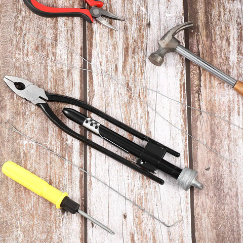 All In One 9 Inch Safety Wire Twisting Pliers With 10 Meters Of 0.5mm Wire, black tool with wire on wooden background.