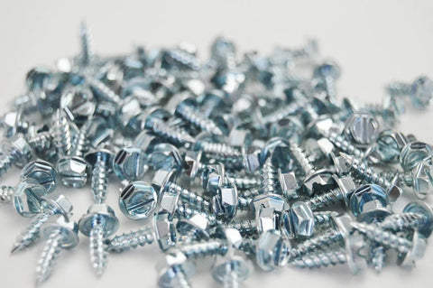 Skip The PreDrill Drama One Thousand Pack Number Seven By Half Inch Self Piercing Screws Pack Needle Point tips in a metallic finish.