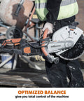 Worker holding an Electric 12 Inch Concrete Saw With 4.5 Inch Cutting Depth And 15 Amp Motor No Gas Demolition Tool