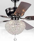 52 Inch Ceiling Fan With Black Metal Housing And Crystal Shade Three Light Kit In Silver Basket Finish, close-up view