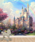 Dream Castle Bedroom Wall Mural Set, Large Peel And Stick Wallpaper, castle scene with rainbow, 100x144 Inches, kid-friendly.