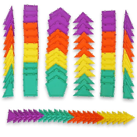 3D Math Building Set With Snap Together Tiles And Online Activities, 96 Piece STEM Learning Kit For Kids And Adults, Made In USA, A Fun Way to Boost Fine Motor Skills And Spatial Reasoning. Colorful plastic shapes