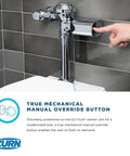 Exposed Sensor Toilet Flush Valve With 1.28 Gpf No Touch Flush Diaphragm Mechanism Clog Resistant Bypass Dual Seal System True Manual Override Chrome Plated Cover Easy Retrofit For Eco Friendly Restrooms, chrome wall valve button