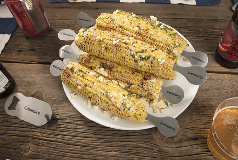 Corn on the cob with stainless steel holders from 36 Piece Grill Tool Set With Spatula Fork Tongs Basting Brush Replacement