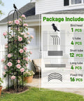 Image showing package contents of 6ft Obelisk Garden Trellis For Climbing Plants Rustproof Metal Pipe With Heavy Duty Plastic Coating and assembled trellis.