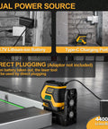 Self Leveling Laser Level With Tripod And 2 Plumb Dots, 100 Ft Cross Line Laser, Rechargeable Battery shown with charger.