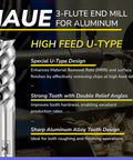 Beefy Carbide Square End Mill 3 Flute U Type High Feed Half Inch Diameter for Aluminum And Copper Alloys Milling