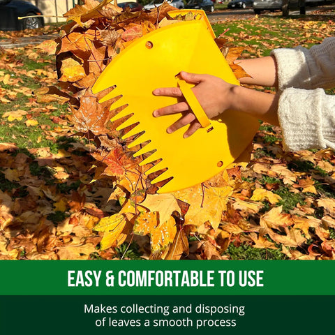 Heavy Duty Leaf Scoops And Hand Rakes For Quick Yard Cleanup, Giant 15 Inch By 12 Inch Leaf Grabbers In Use Collecting Leaves
