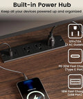 Built Tough 55 Inch Electric Adjustable Standing Desk Featuring Five Roomy Storage Drawers And Raised Monitor Platform Smooth Glide Motor Custom Memory Buttons power hub with three AC outlets and charging ports.