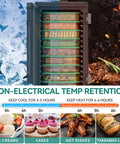 Insulated Food Pan Carrier 127 Quart LLDPE Hot Box with pan retention, shows non-electrical temp retention for catering and restaurant use.