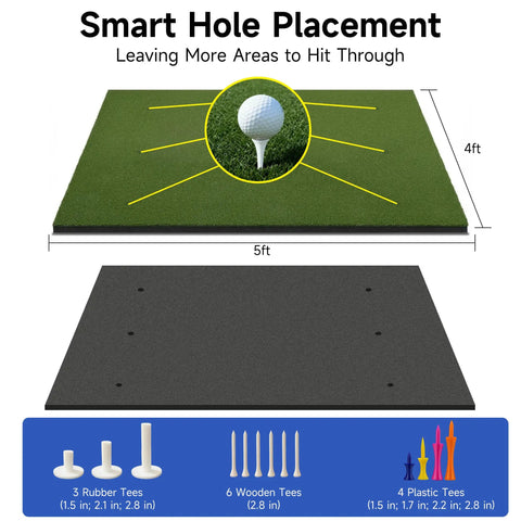 Durable 4 By 5 Feet Golf Hitting Mat With 2 Inch Thick Nylon Turf And Premium NBR Foam Base with smart hole placement for tees