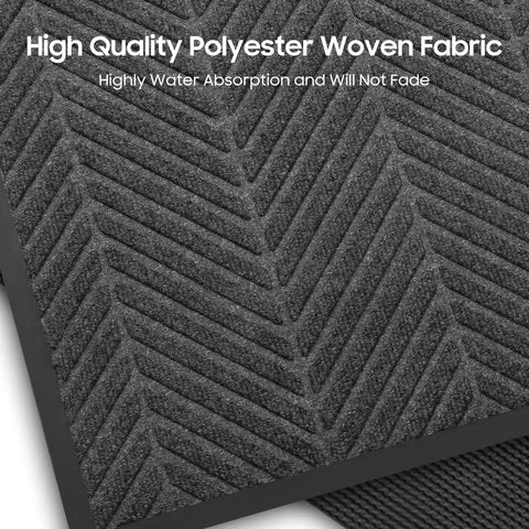Close-up of Heavy Duty Door Mat 3Ft By 6Ft Striped Brush Entrance Rug with Rubber Backing showing polyester fabric texture