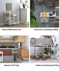 Ace Portable Sink With Electronic Faucet Self Contained Wash Station packing dual water tanks near outdoor BBQ setup.