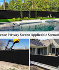 Different uses of Heavy Duty Fence Privacy Screen 4 Ft By 50 Ft Outdoor Shade Net Cover around pool and yard area.