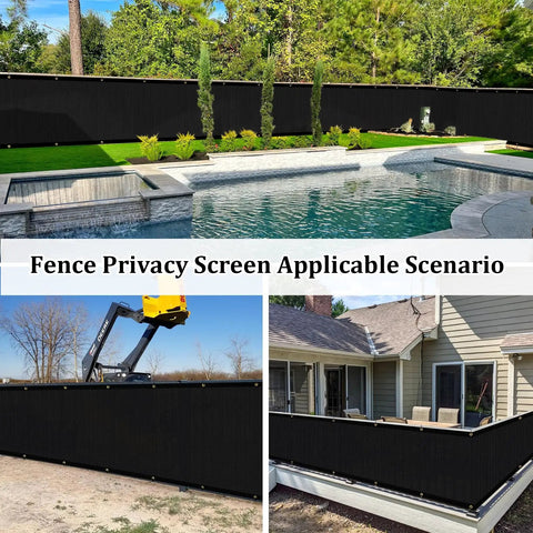 Different uses of Heavy Duty Fence Privacy Screen 4 Ft By 50 Ft Outdoor Shade Net Cover around pool and yard area.