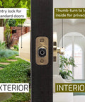 Side view of Keyed Alike Single Cylinder Deadbolt Lock Set 4 Pack in polished brass on a door, showing interior and exterior sides.