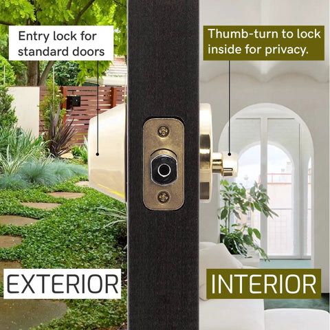 Side view of Keyed Alike Single Cylinder Deadbolt Lock Set 4 Pack in polished brass on a door, showing interior and exterior sides.