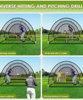 Backyard Baseball Batting Cage Kit 22 Ft By 12 Ft By 8 Ft Frame With players practicing diverse drills in netted area