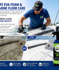 EVA Foam Cleaner For Marine Decks And Non Slip Floors, Heavy Duty Boat Cleaning Spray That Removes Dirt, Salt, And Stains, Safe For EVA Foam, Easy Spray And Clean in use before and after example on a boat deck.