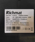 Richmat actuator motor label showing model HJA1S, input AC 100V-240V, max load 6500N x 2, for adjustable bed frames.
