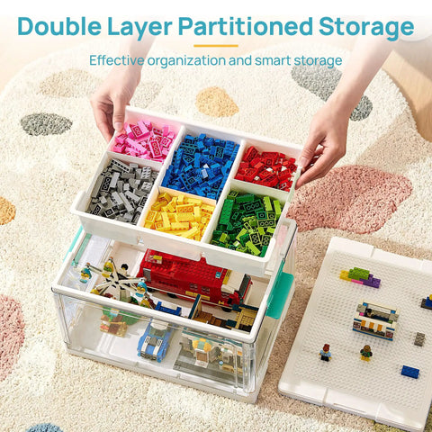24 Qt Plastic Storage Box With Building Baseplate Lid And Removable Tray All In One Craft Organizer for art supplies