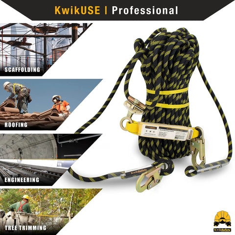 Heavy Duty Premium Braided Rope Vertical Lifeline For Roof Safety 150 Ft ANSI OSHA Rated Rope Grab Snap Hook Shock Absorber Kit