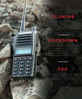 Dual Band Ham Radio Transceiver 136 to 174 MHz and 400 to 520 MHz on rocks; FCC Part 90 Certified for Business