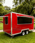Turnkey Commercial Food Truck Trailer Ready To Roll Fully Loaded Mobile Kitchen Setup with large service window in park.