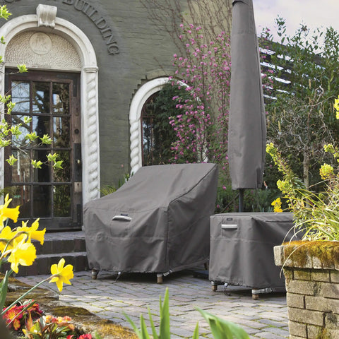 Ravenna Water Resistant 50 Inch Patio Loveseat Cover For Outdoor Furniture, Heavy Duty Weatherproof Shield With Gardelle One Fabric, UV Protection, Fits 50L by 28.5D by 30H, Two Year Limited Warranty covering furniture on patio
