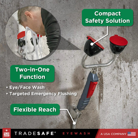 Go To Heavy Duty Eye Wash Station With Dual Head Drench Hose For Emergency Use, wall mounted with rugged ABS handle