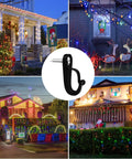 Heavy Duty Screw In Hooks For Outdoor String Lights And Indoor Decor, 14 Pack Black, shown in holiday lighting setups