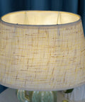 Close-up of beige fabric lampshade on Cactus Desk Lamp With Fabric Lampshade And Sturdy Ceramic Base, Modern Bedside Nightstand Light