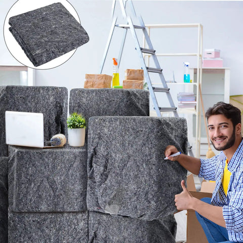 24 Piece Bulk Pro Grade Built Tough Moving Blankets 80 By 72 Inch Quilted Furniture Pads for Moving and Storage, gray stack