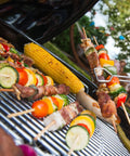 Grilling with 12 Inch Bamboo Skewers For Grillin And Barbecue 100 Count Wooden Kabob Sticks, vegetables and meat on skewers