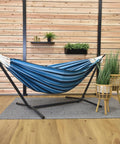 Cozy Double Cotton Hammock With Space Saving Steel Stand For Two People, 450 Lb Capacity, Upgraded Polyester End Strings