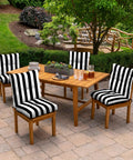 Outdoor Plush Tufted Blowfill Dining Chair Cushion 21x40 Inch Rainproof Fade Resistant For Dining And Bistro Chairs In Black Cabana Stripe Eco Friendly PFAS Free Polyfill From Recycled Bottles 100 Percent Polyester Fabric Four Ties To Secure