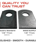 Heavy Duty Welding Tabs 50 Pack For DIY Pros, 1/8 In Thick Steel comparison, polished vs. industry standard, deburred