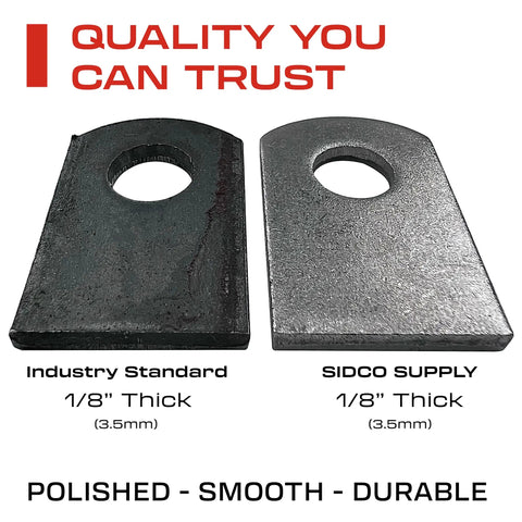 Heavy Duty Welding Tabs 50 Pack For DIY Pros, 1/8 In Thick Steel comparison, polished vs. industry standard, deburred