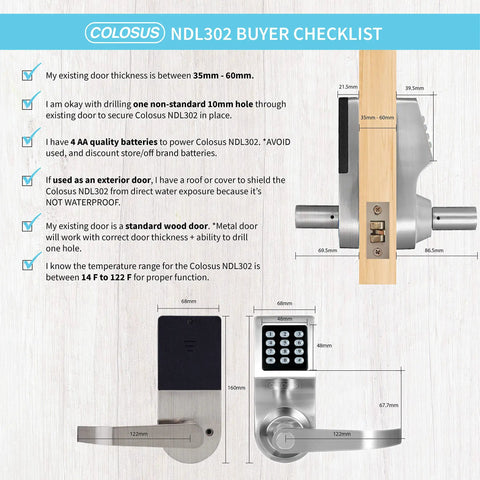 Smart Door Lock With Keyless Entry, PIN Pad, RFID Card Access, Remote Control, And Physical Key Backup NDL302 with checklist
